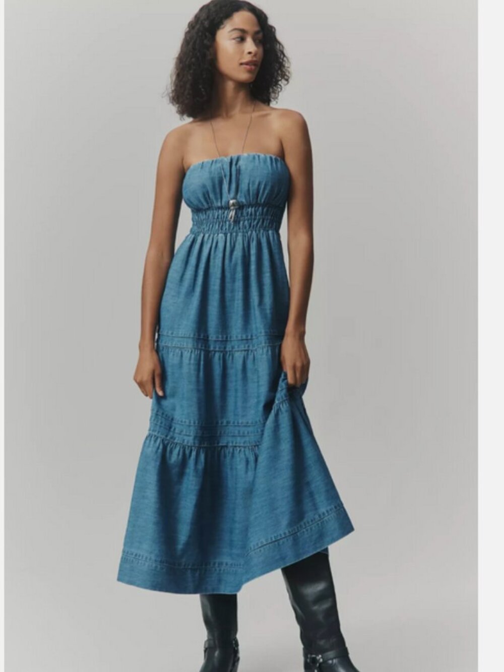 Anthropologie The Somerset Strapless Denim Maxi Dress Vintage Wash Blue L NWT - Picture 5 of 5